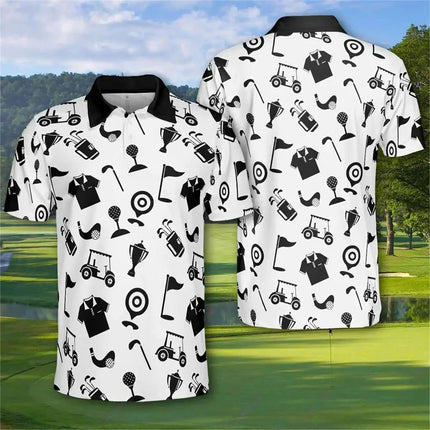 3D Printed Golf Polo Shirts For Men Skull Pattern Sweatshirt Summer Casual Vacation Short Sleeve Sport Lapel Tops Streetwear