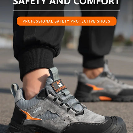 Men Safety Work Shoes Plastic Toe Safety Boots Fashion Lightweight Comfort Working Sneakers Anti-puncture Indestructible Shoes