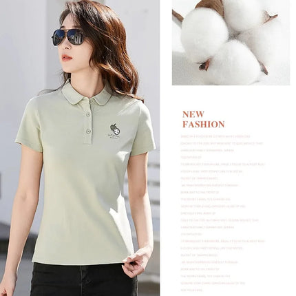 Korean version pure cotton lapel short sleeved women's T-shirt summer new high-end polo shirt embroidered casual plus size top