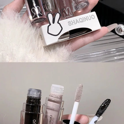 SHAQINUO Water Light Mirror Lip Gloss Lasting Moisturizing Cool Black Silver Gray Pearlescent Fine Sparkling Lipstick Lip Oil