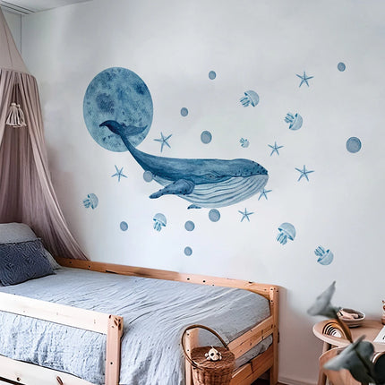 Large Watercolor Whales Wall Decals Ocean Medusa Animal Wall Sticker Under The Sea Theme Decals Nursery Kids Room Decor