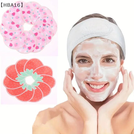 〔HBA16〕 10 Pcs Makeup Remover Pads Washable Double-Layer Strawberry Print Cleaning Cotton Reusable Facial Make Up Removal Pads