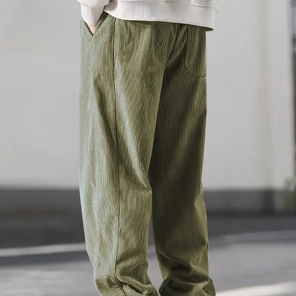 2025 Autumn Winter Men's Casual Pants Striped Corduroy Loose Fashion Cargo Straight Pants Fitness Sports Hip Hop Pants