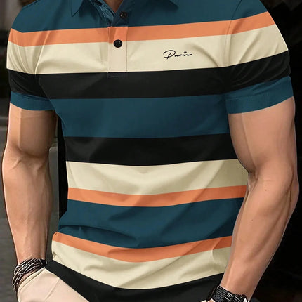 The new men's short-sleeved POLO shirt for summer 2025 is casual, fashionable, and soft, with 3D striped pattern printing.