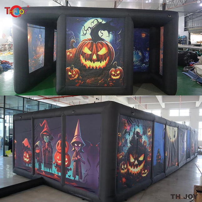 New Design Black Fun Maze Game Large Inflatable Halloween Haunted House Inflatable Haunted Labyrinth Maze for Outdoor Play