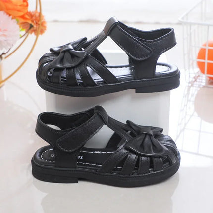 Cute Girls Sandals Bow Peep-toe 2025 New Soft Hook & Loop Beige Kids Princess Shoes Casual Sandals Cute Children Shoes Non-slip