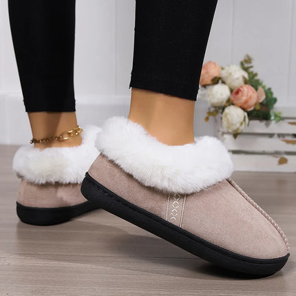 Fur Ankle Fluffy Slippers Women 2024 Winter Warm Plush Indoor Home Slippers Woman Faux Suede Closed Toe Soft Sole House Shoes