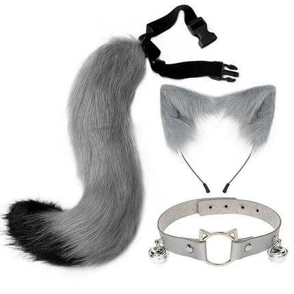 Costume Accessory Set Fox Ears and Tail Soft Faux Fur Hair Band Animal Themed Cosplay Halloween Party