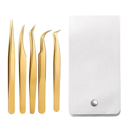 5PCS Eyelash Extension Tweezers Set Lash Applicator Tool Stainless Curved Straight For Eyelash false Clip Makeup Nail Art Tools