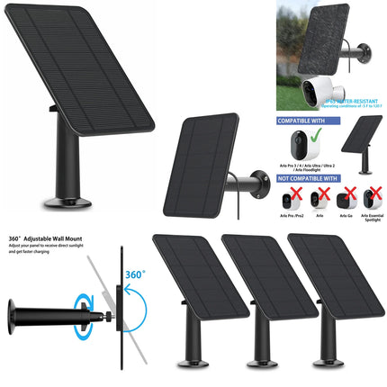 4W Solar Panel for Arlo Pro 3/Pro 4/Arlo Ultra/Ultra 2/GO 2/PRO 5S ,Aluminum Alloy Bracket,13.1ft Power Cable(Black