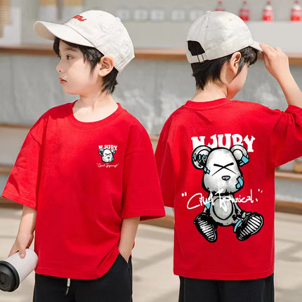 2025 Summer Kids Clothes Streetwear Print Cartoon T Shirt Short Sleeve Tops Tees Boys Girls Clothes 100%Cotton T Shirts Children