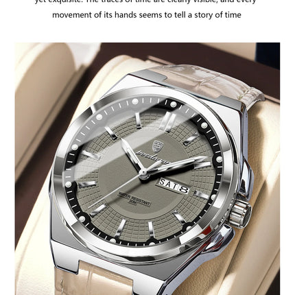 POEDAGAR High Quality Fashion Men's Wristwatch Waterproof Luminous Date Week Business Quartz Men's Watches Leather Men Watch Reloj