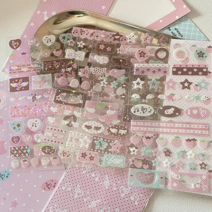 DIY Cute Cartoon INS Strawberry Glitter Sticker Stationery Decorative Stickers Musical Note Sticker Journal Sticker