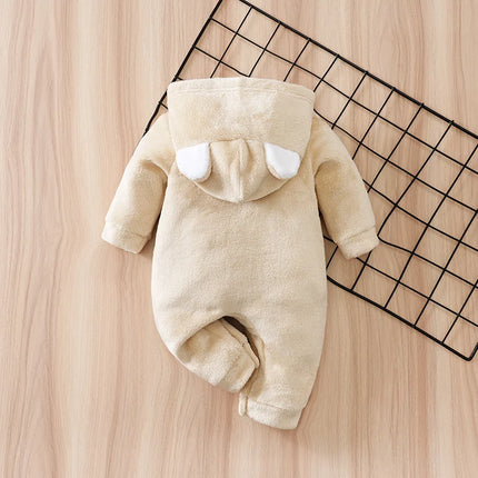 Newborn Baby Romper Winter Flannel Beige bear Hooded ears long sleeve Unisex Baby Pajamas 0-18 months Comfort Clothes