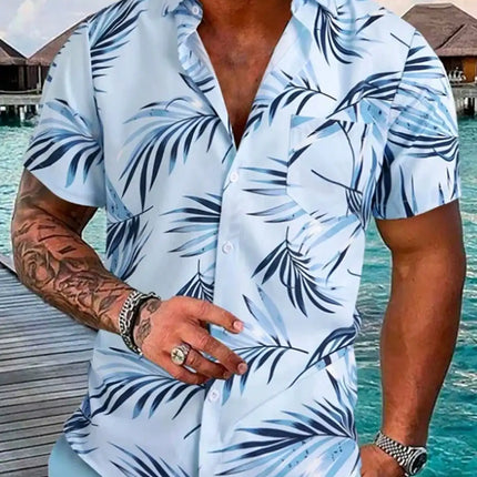 New Hawaii Spring/Summer Fashion Leisure Street Walk Tourist Beach Printed Full Open Short Sleeve Button Shirt, Quick Shipping