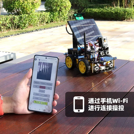 Solar Powered ESP32 CAM Programmable Robot Car With Ultrasonic Sensor IoT WiFi Control For Coding Education Students