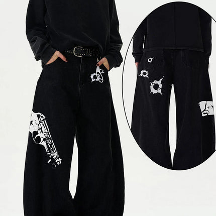 High Streets Spring Summer Men's Jeans American Baggy Wide Leg Curved Knife Denim Pants Loose Solid Color Male Trendy Trousers