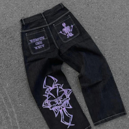 2025 New Prints Jeans Men Streetwear Baggy Wide Leg Jeans Korean Fashion Drapes Straight Casual Loose Denim Cargo Pants