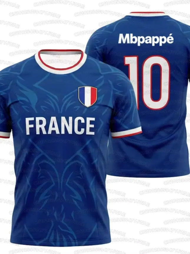 2026 Summer France Flag Print Soccer Jersey NO.10 Mbappé Men's Women's Quick Dry Sports Tees Soccer Fans Training T-shirt Tops
