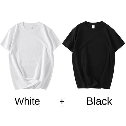 2PCS 100% Cotton Solid T-Shirts Men's and Women's Short Sleeve White Tees Casual Breathable Loose Round Neck T-shirt Couple Tops