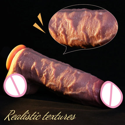 3 Sizes Realistic Soft Brown Dildo Huge Thick Fake Penis Double Silicone Cock Woman Man Masturbation Suction Cup Anal Sex Toys