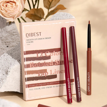12-Piece Lip Liner Set - Long-Lasting, Waterproof, Nude Shades with Plant Squalane - Perfect Valentine's Day Gift for Her, Moist