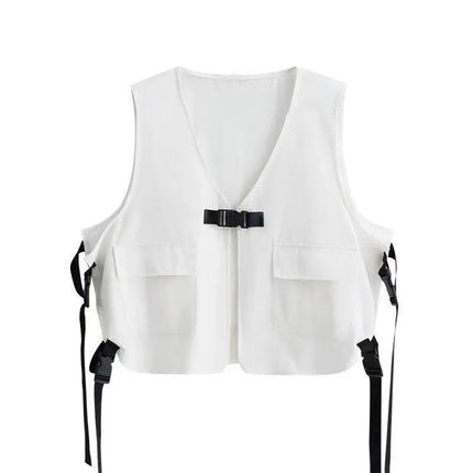 Men Women Gothic Shirt Suit Korean Loose Long-sleeved Blouse Functional Workwear Suit Vest Two-piece Set 2023 Spring Autumn Top