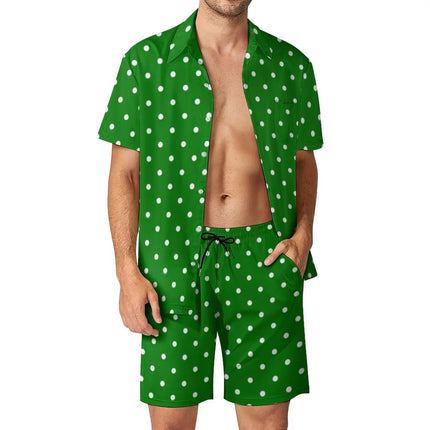 Shirt Set Men's Summer 3D Printed Polka Dot Shirt (no Pockets) And Shorts Set Men's Casual Fresh Simple Lapel Hawaiian Shirt