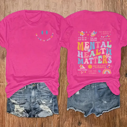 Mental Health Matters Women's Tee - Positive Graphic, Casual Black Oversized Top