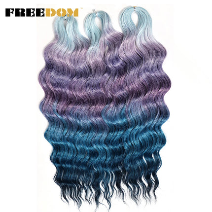 FREEDOM Synthetic Braiding Hair Extensions Deep Wavy 24 inch Long Curly Braids Hair Ombre Brown Rainbow Twist Crochet Hair