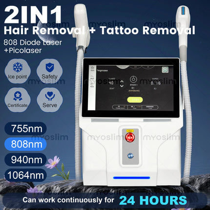 FAC 5000W 2 IN 1 Handle Pre Ignition 808 Diode Laser Permanent Painless Hair Removal Picosecond Laser Tattoo Removal Machine