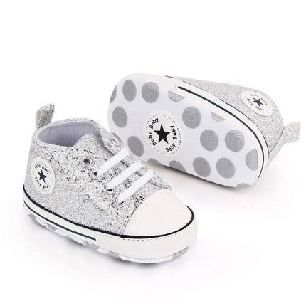 2024 Newborn Sequined Canvas Baby Sneakers Casual Baby Boys Girls Toddler Multi-Color Soft Sole Non-slip Walking Shoes