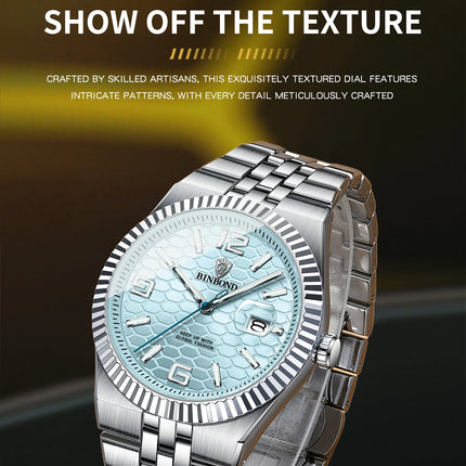 BINBOND Top Brand Quartz Watch For Men Luxury Stainless Steel Waterproof Luminous Watch Fashion Date Display Business Men Watch