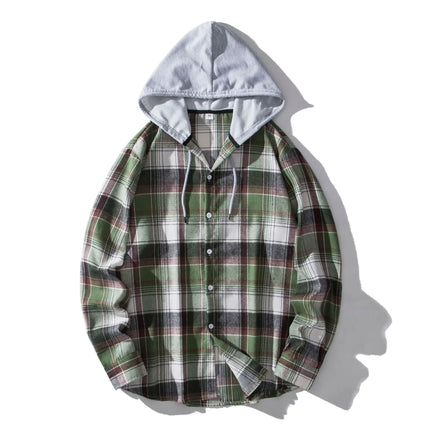 Autumn Hot Sale Of The Season Men's Plaid Hooded Casual Shirt Independent Station Cross-Border Checkered Hoodie Style Floral Patchwork