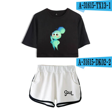 Youthful Movie Joe Gardner T-shirts shorts Pants Dew navel Sport Girls Short Sleeve Suits Sexy Girls Summer Two Pieces sets
