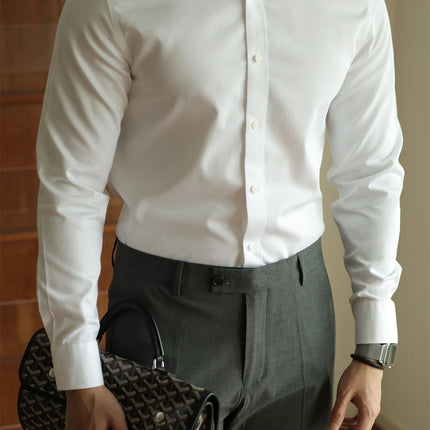 Men's long-sleeved shirt: casual, simple, high-quality, wrinkle-free, slim fit, business formal, all-season collection