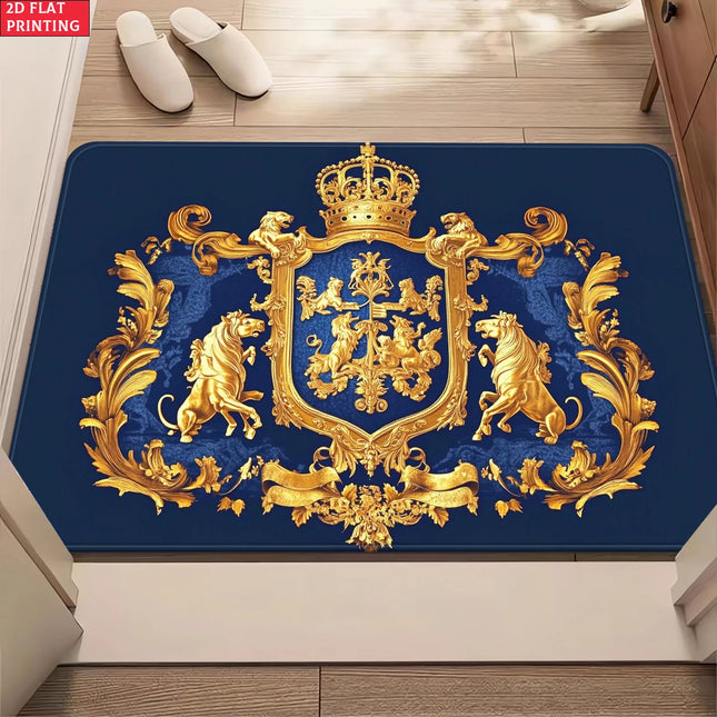 Royal Crest Rug Velvet Flannel Printed Floor Mat Luxury Design Decorative Carpet Entryway Home Decor