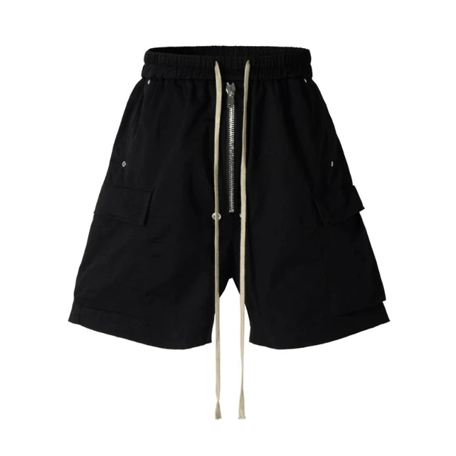 Mens Cargo Shorts Dark Drawstring Multi Pocket Shorts Harajuku Unisex Loose Fit Five Length Straight Leg Casual Streetwear New