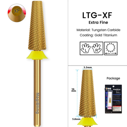 MagiBling Carbide Nail Drill Bits Cross Cut Tapered Barrel Right Left Hand Acrylic Cutter Gel Removal Manicure Tool 3/32'' 16mm