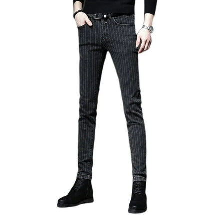 Men's Striped Slim Stylish Casual Pencil Pants Jeans Spring Autumn Korean Trendy Fashion Brand New Elastic Striped Long Trousers