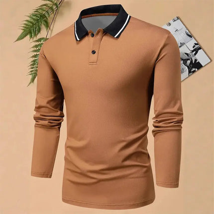 Spring Polo Shirt Men's Loose Long Sleeved T-shirt Men's Spring and Autumn Style Business Casual Lapel Top