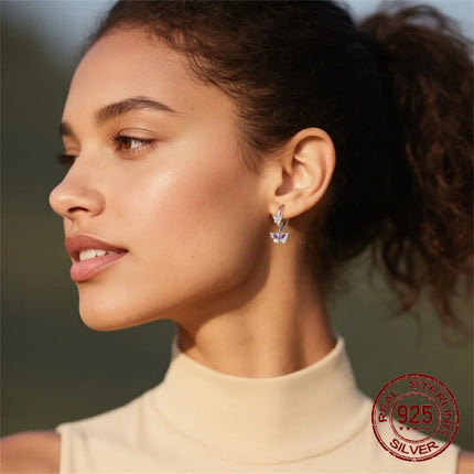 925 Sterling Silver Purple Butterfly Rainbow Flower Stud Earrings for Women Girl Ear Studs Jewelry Fashion Luxury Anniversary