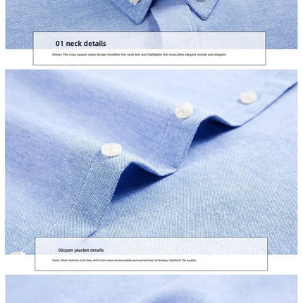 New Men's Oxford Spinning Short Sleeve Solid Color Tooling Business Casual White Shirt Slim Fit Trend Long Sleeve Casual Shirts
