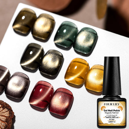 7pcs Gold Light Cat Magnetic Gel Nail Polish Set Maillard Magnetic Gel Semi Permanent Soak Off UV Gel Varnish Nail Art Manicure