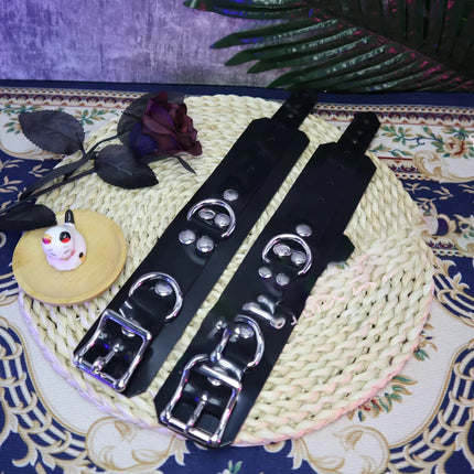 5mm thick Malay black natural latex material Cosplayrr latex restraint handcuffs collar and ankle cuffs K9 restraint set