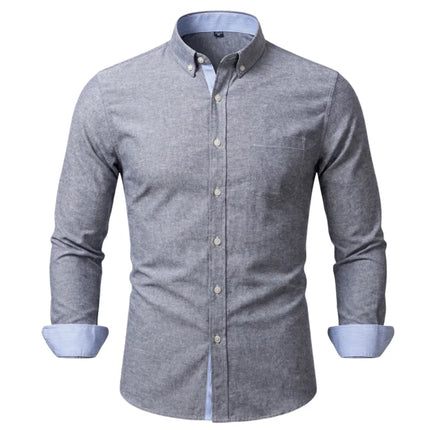 Men's Long-Sleeved Shirt Made of Oxford Fabric, Suitable for All Seasons, Trendy and Versatile, Perfect for Daily Office Wear.