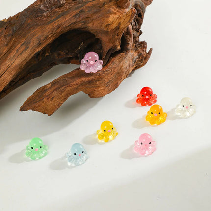 10 Pcs Glow-in-the-dark Cute Octopus Resin Desktop Decorations Ornaments Diy Handmade Hairpin Keychain Accessories Toys