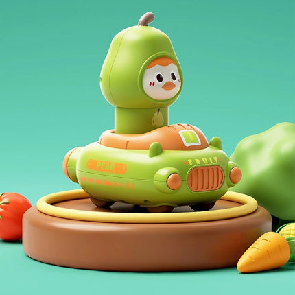 Baby Presses Fruit Cart Toy Cartoon Color Cognitive Inertia Slid Children Car Toy Hand Eye Coordination Parent-child Interaction