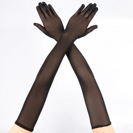 55CM Sexy Lace Thin Hollow Transparent Long Gloves Breathable Net Yarn Women Man Stage Performance Party Cosplay Elasticity