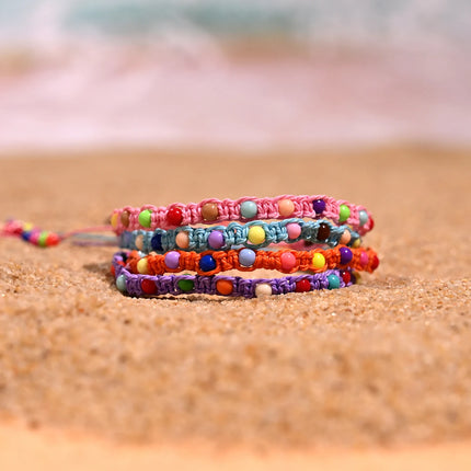 Four-piece Set of Trendy Anklets For Women, Handcrafted with Colorful Beads, Perfect for Summer Beach Wear